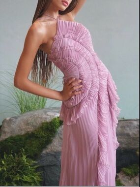 Pleated Halter Lilac Evening Dress